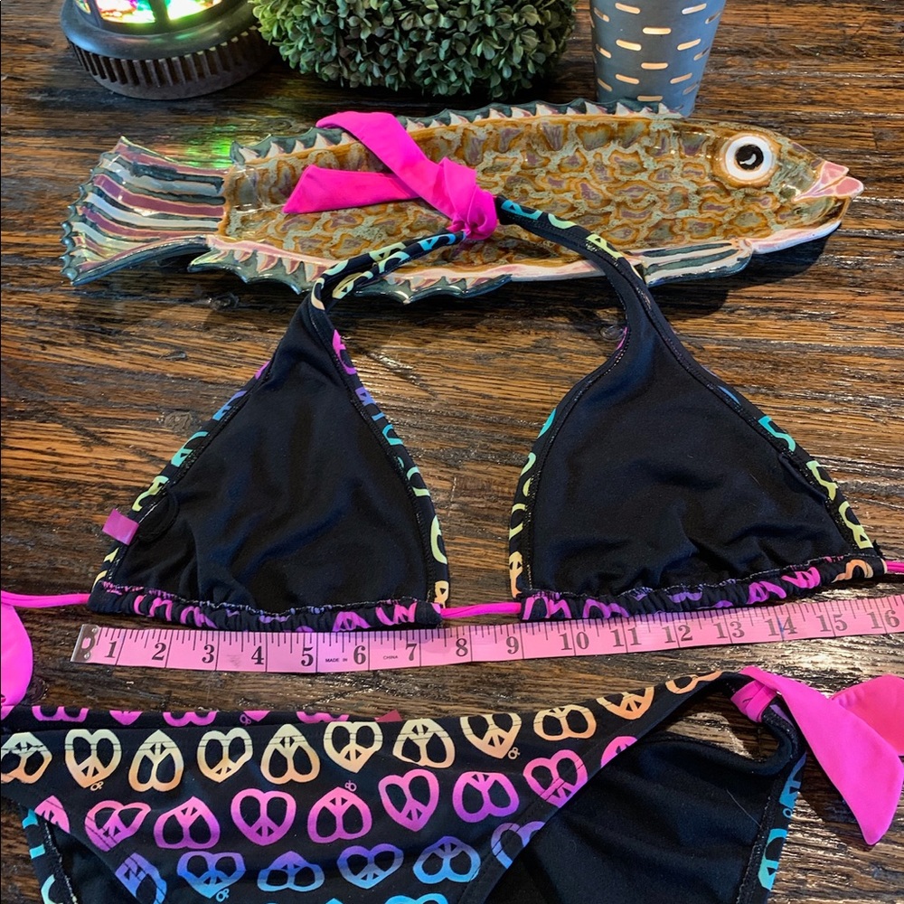 OP Ocean Pacific Bikini Hearts Hippy Love Peace - Picture 12 of 12